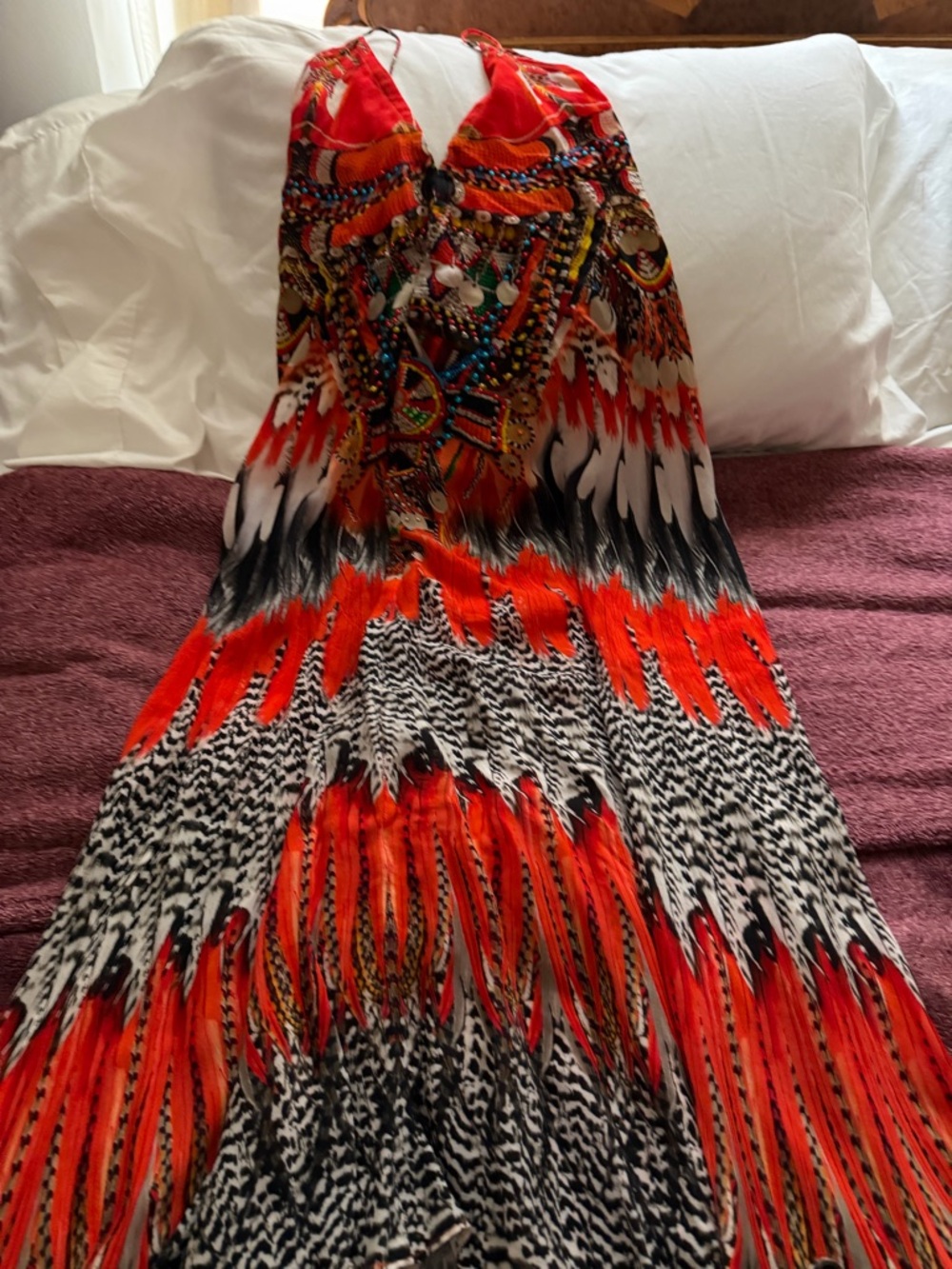 Shahida Parides Nomad Feather Print Red Dress